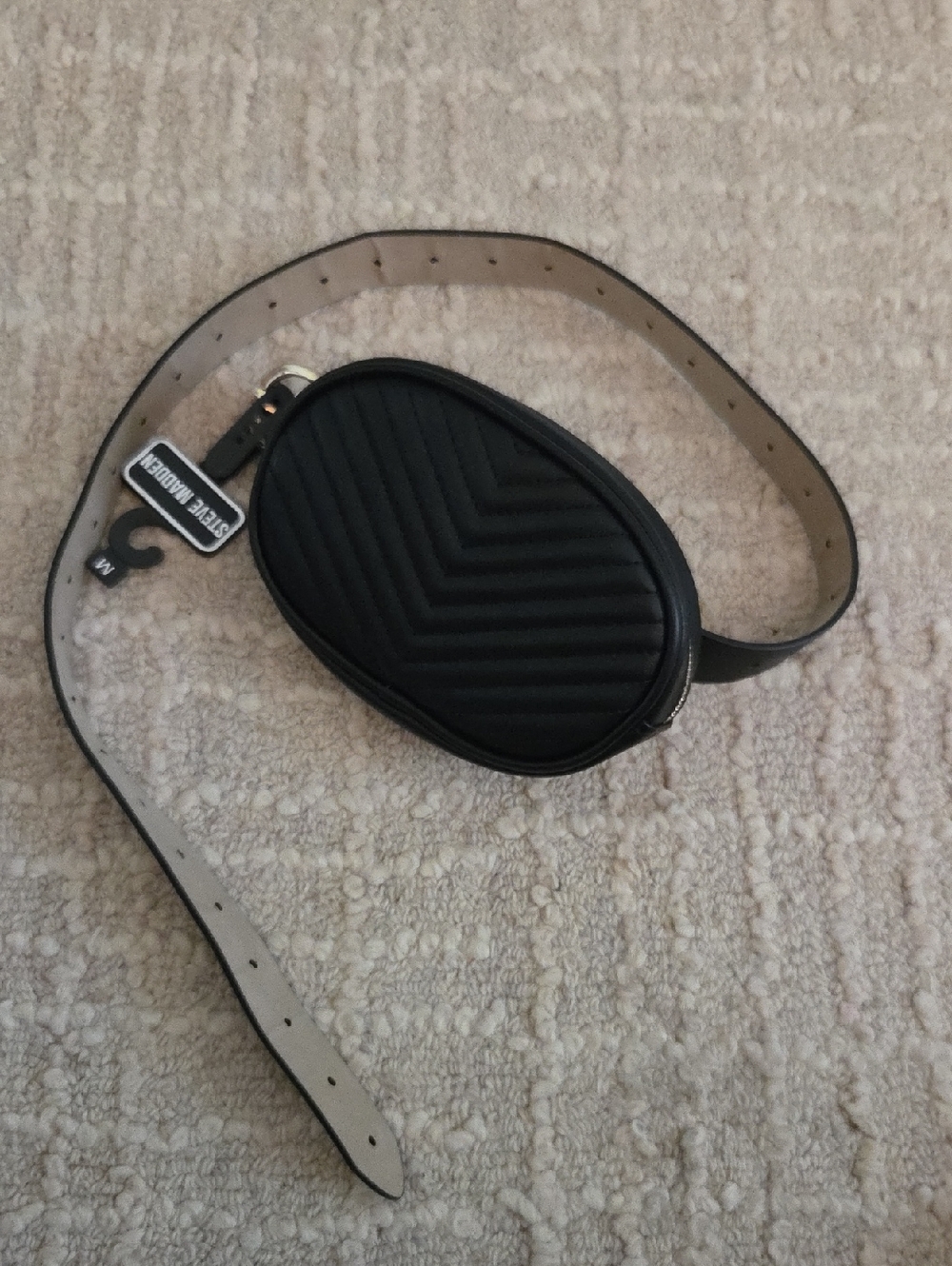 Steve Madden Black Quilted Oval Belt Bag